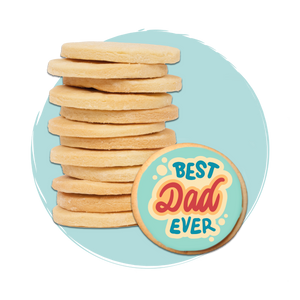 Vatertagskekse mit einem Fondantaufleger und dem Aufdruck "Best dad ever""